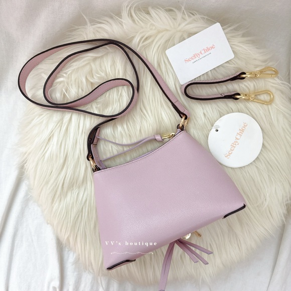 See by Chloé Joan Mini Crossbody Top Handle Bag Leather Creamy Lilac Purple - Picture 4 of 12
